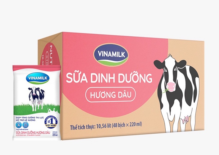 Sữa tươi bịch Vinamilk hương Dâu  220 ml Thùng 48 bịch